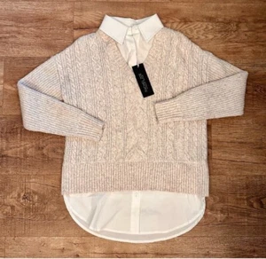 NWT Rachel Zoe Collared Twofer Cable Knit Sweater Size XS - Picture 1 of 6