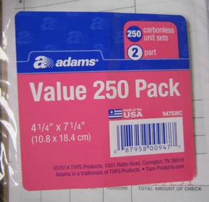 Adams 250 Carbonless Unit Sets 2 Part Guest Check Receipt 947SWC - Picture 1 of 3