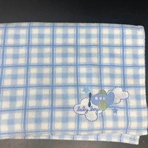 Carters Just One Year Blue White Plaid Checks Baby Boy Blanket Airplane Fleece - Picture 1 of 4
