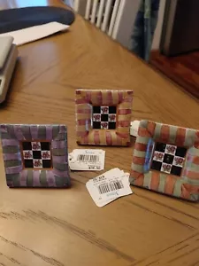 Mackenzie Childs Torquay Pink Green Square Ceramic Check Floral Knob Pull EXC - Picture 1 of 4