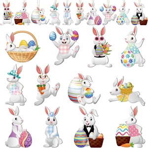 60 Pcs Easter Ornaments for Tree Vintage Bunny Rabbit Eggs Tree Decorations Wood - Picture 1 of 12