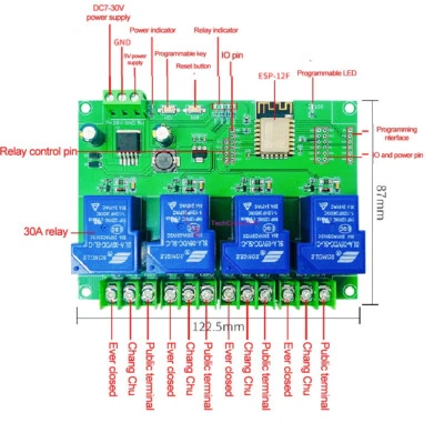ESP8266 WIFI 4 Channel Relay Module ESP-12F 30A Development Board For Arduino - Photo 1/4