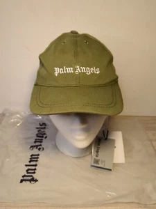 PALM ANGELS CLASSIC LOGO BASEBALL CAP MÜTZE OLIVGRÜN WEISS verstellbarer Riemen Neu mit Etikett - Bild 1 von 9