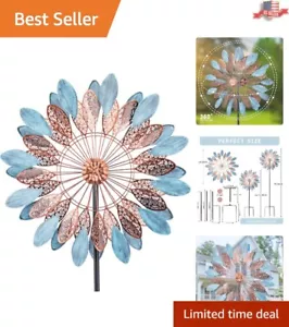 Golden Blue Garden Wind Spinner - 75 Inch Kinetic Yard Sculpture for Outdoors - Picture 1 of 11