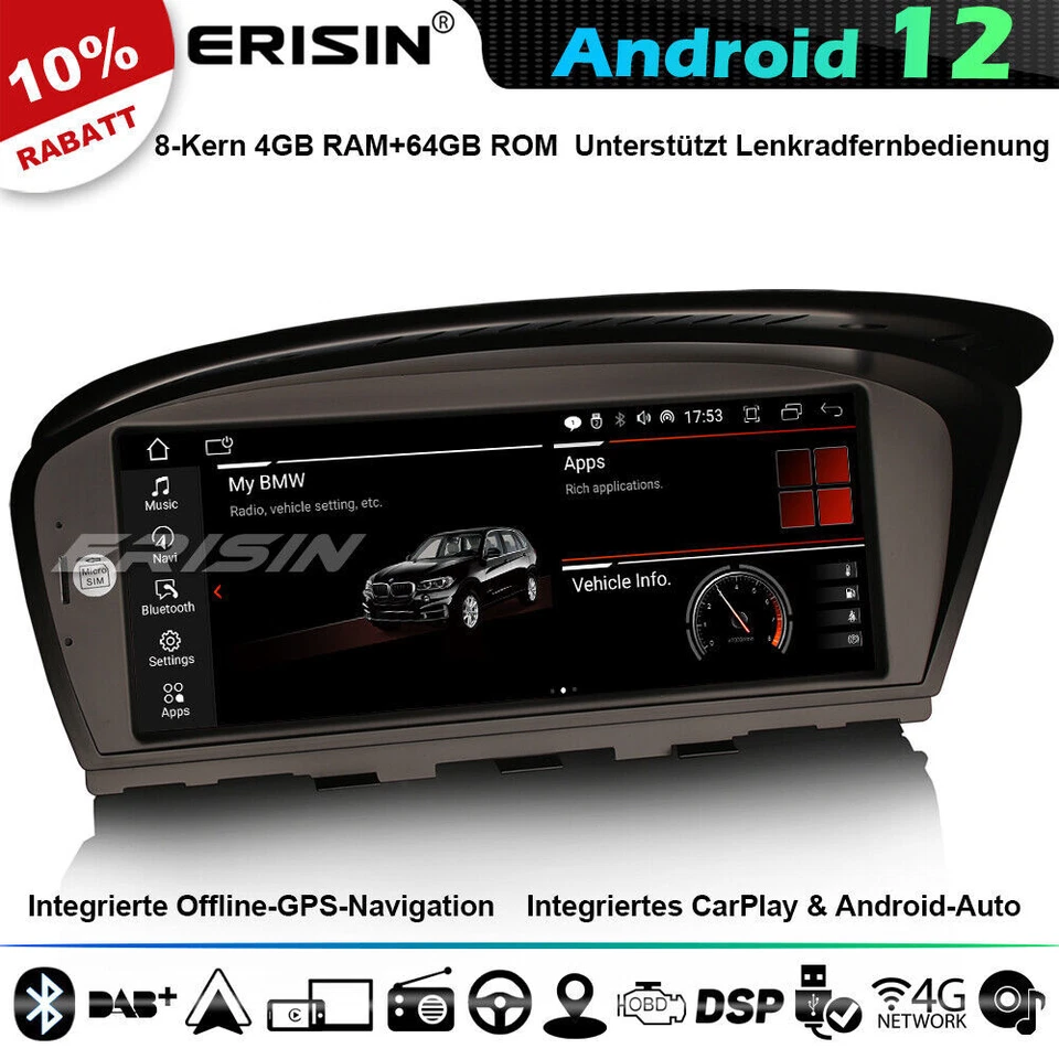 8.8” Android 13.0 Autoradio GPS Navi BMW 3er E90 E91 E92 E93 5er E60 E61 E63 CIC - Bild 1 von 4