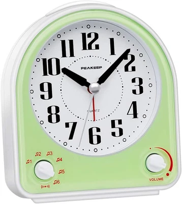 Peakeep Analog Alarm Clock Non-Ticking Silent, Optional 7 Wake-Up Sounds with Vo - Image 1 of 4