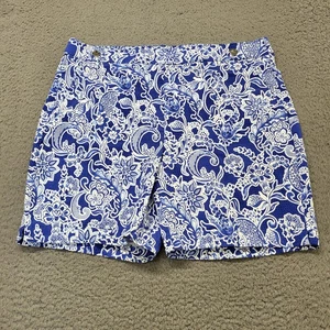 Rafaella Shorts Womens Sz 16 Blue Bermuda Floral Abstract Artsy Paisley Stretch - Picture 1 of 12