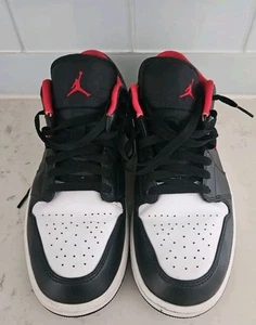 Nike Air Jordan 1 Low White Toe Shoes Black Fire Red 553558-063 Men's 9.5 No Box - Picture 1 of 7