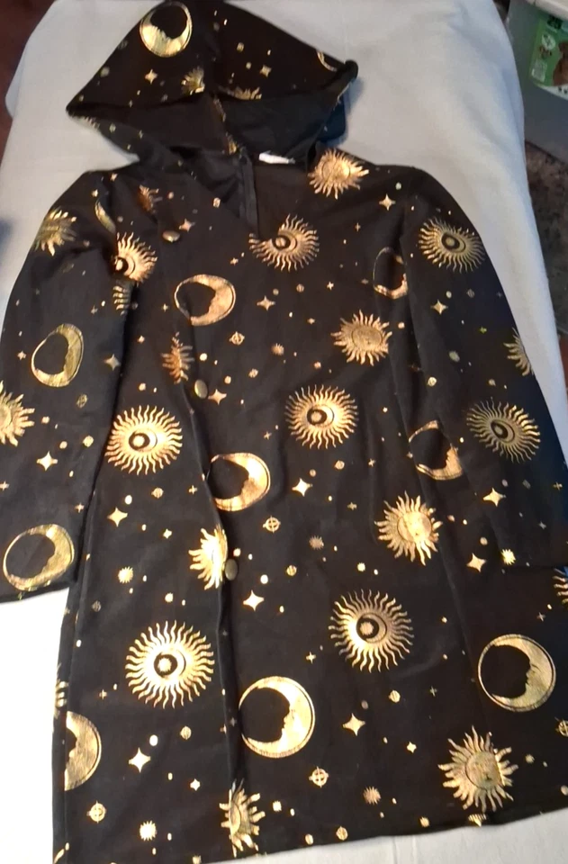 Sun & Moon Metallic Adult Cloak Gold Black Witch Pagan Moon Dance Sun Midnight - Image 1 of 4