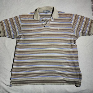 Polo Ralph Lauren Poloshirt Herren Large Braun Blau Gestreift Kurzarm Pony - Bild 1 von 18