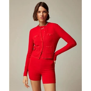 J Crew Featherweight Cashmere Pointelle Shrunken Cardigan Sweater US Women's S - Picture 1 of 6