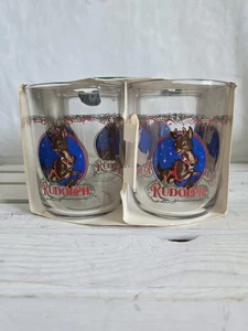 NOS Vintage Rudolph The Red Nosed Reindeer xmas Glass 4.5" Tall set of 4  - Picture 1 of 3