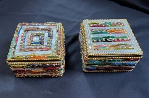 Pair Of Beaded Stone Trinket Jewelry Boxes - Picture 1 of 7