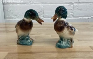 Royal Copley Windsor Ceramic Set of 2 Vintage Mallard Duck Figurine Mid Century - Picture 1 of 12