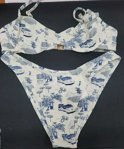 New Hey Honey Amalfi Underwire Bikini Top S/Bottom M Cream/Blue - Picture 1 of 8