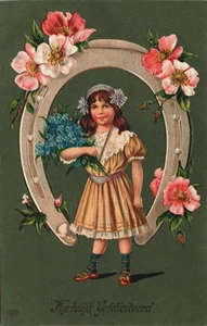 Tarjeta postal vintage en relieve de flores de herradura con flores de feliz cumpleaños B272 - Imagen 1 de 2
