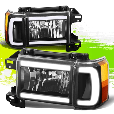 LED DRL Headlight Lamps for Ford F150 F250 F350 Bronco 87-91 Black Amber Pair - Image 1 of 4
