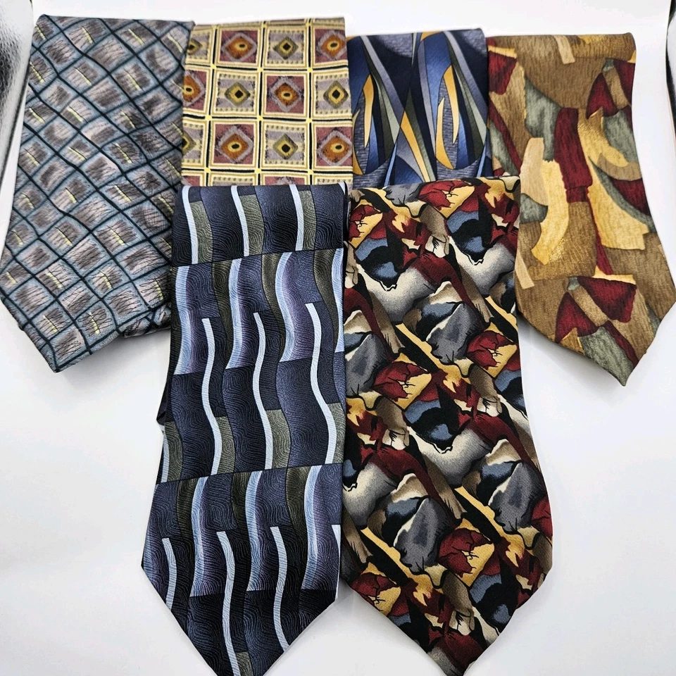 Cocktail Collection Tie Necktie Men's Lot of 6 Silk Blue Abstract Artsy Blue - Image 1 of 4