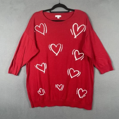 New York & Company Sweater Womens 2XL Heart Print Pullover Oversized Knit Cute - Image 1 of 4