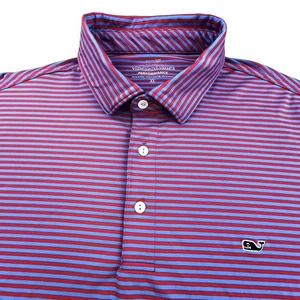 Vineyard Vines Performance Polo Men XL Red Blue Stripe Golf Stretch - Picture 1 of 8