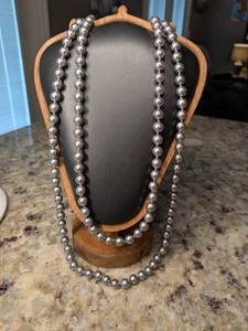 Vintage schwarze Kunstperlen handgeknüpft lange Halskette - Bild 1 von 3