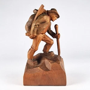 Vintage Swiss Hand Carved Brienze Alpine Mountain Hiker Hobo Wooden Sculpture - Picture 1 of 6