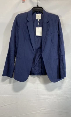 Joie Womens Blue Solid Linen Classic Blazer NWT Spring Cotton Lined Size 6 - Image 1 of 4