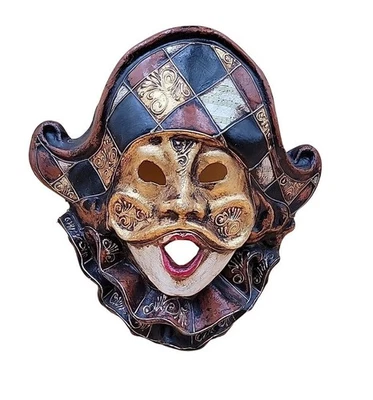 Auténtica Máscara de Carnaval Veneciano Iván Minio Papel Maché Italia Arlequín Grande Foto 1 de 4