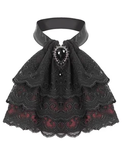 Devil Fashion Mens Gothic Aristocrat Lace Cravat - Black & Red - Picture 1 of 10