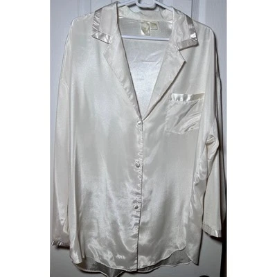 Vintage Victoria's Secret Gold Crown Nightgown Shirt Women's L Ivory Satin - Image 1 of 4