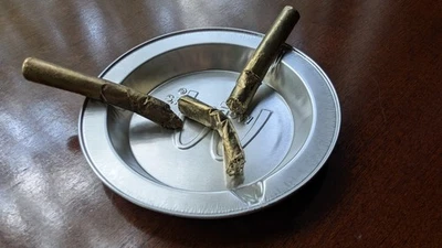 Cigarette butts cast in solid bronze w/ashtray handmade sculpture surrealism (3) - Image 1 of 4