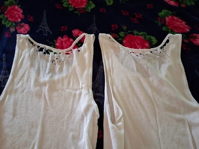 Lot of 2 TANK TOPS UNDERSHIRT /Beater  MED/LG  THRASHED Soft WORN Thin Hanes - Image 1 of 4
