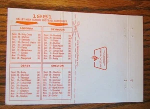FOOTBALL: 1981 VALLEY HIGH SCHEDULE SPORTS MATCHBOOK COVER (ANSONIA, CT) -E9 - Picture 1 of 3