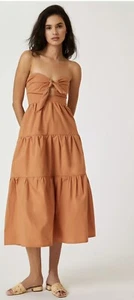 Anthropologie Midi Dress Women Strapless Tie Front Brown Preppy Boho Medium New - Picture 1 of 10