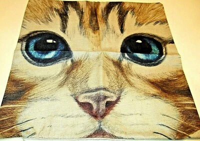Square Cotton Canvas Blue Eyed Cat Face Pillow Cover 17.5" x 17.5" NEW (#56) - Image 1 of 4