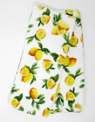 Juego de toallas de cocina de 2 platos a mano limones frescos sobre felpa de terciopelo blanco Foto 1 de 4