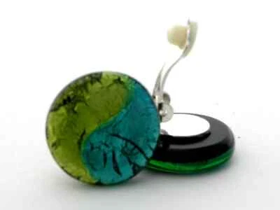 Runde Ohrclips Muranoglas, ca 2cm Durchm. blau grün Tragepolster handgefertigt - Bild 1 von 4