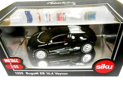 NEW 1:55 BLACKLINE Bugatti Veyron Hot Imported Siku Black Detailed Wheels Car - Image 1 of 4