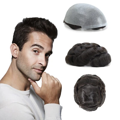 Peruca de reposição durável Toupee masculina cabelo humano pele fina sistema apliques - Imagem 1 de 4