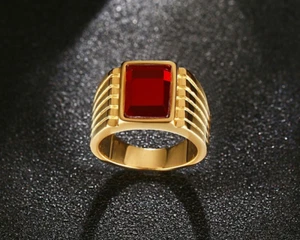 14mm Stainless Steel Red Rhinestone Men's Personalized Ring Fashion Jewelry Gift - Picture 1 of 8