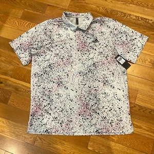 Adidas Golf Shirt Men XL Polo Jacquard Golf Lucid Fuchsia Paint Splatter NWT - Picture 1 of 9
