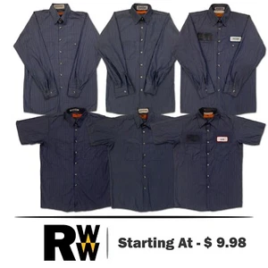 Red Kap Industrial Stripe 2 Pocket Work Shirt Poplin Work Uniform Navy / Gray - Picture 1 of 45