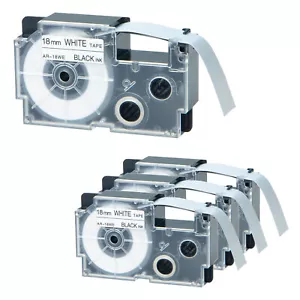 4PK 18mm Black on White Label Fits Casio XR-18WE XR18WE KL-7200 Tape 3/4" - Picture 1 of 12