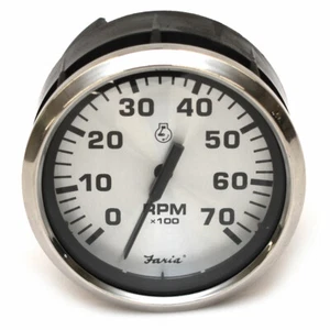 Faria Beede Boat Tachometer Gauge TCC607A | Spun Silver 3 1/4 Inch - Picture 1 of 3