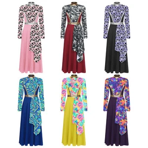 Damen Tanzkleidung Performance Tunika Tanzkleid Gottesdienst Kostüm Kirche hohe Taille - Bild 1 von 36