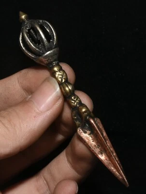 8.5CM Old Tibetan Silver Bronze Phurba Dagger Holder Faqi Fa Qi Amulet Pendant - Image 1 of 4