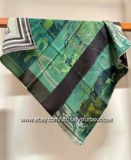 Indian Print 70% Cashmere & 30% Silk Collar Scarf Double Face 26" Green/Brown