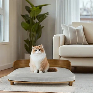 S/M Cat Couch Bed for Small Cats and Puppies Wooden Elevated Pet Sofa Dog Chair - Picture 1 of 17