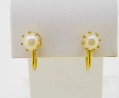 Earrings 12k yellow gold filled 6 mm cultured pearl non-pierced screw back - Image 1 of 4
