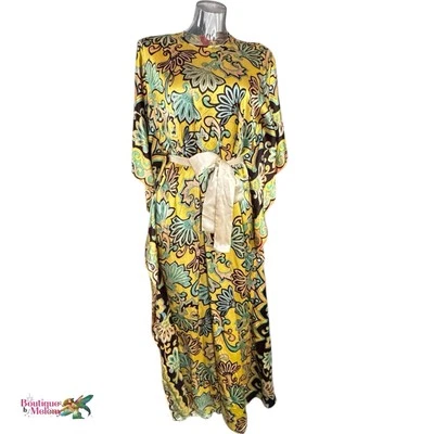 Vestido de mujer hecho a mano floral kimono largo satinado con cinturón S/M Foto 1 de 4